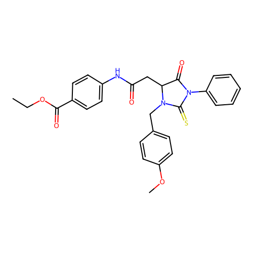 ethyl 4-({[3-(4-methoxybenzyl)-5-oxo-1-phenyl-2-thioxoimidazolidin-4-yl]acetyl}amino)benzoate structure