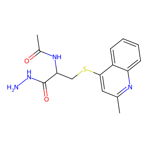 N-(1-hydrazinyl-3-((2-methylquinolin-4-yl)thio)-1-oxopropan-2-yl)acetamide structure