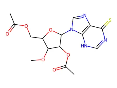[4-acetyloxy-3-methoxy-5-(6-sulfanylidene-3H-purin-9-yl)oxolan-2-yl]methyl acetate structure