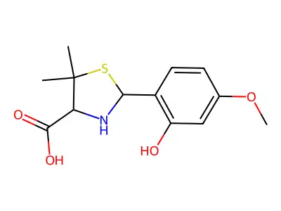 2-(2-Hydroxy-4-methoxyphenyl)-5,5-dimethyl-1,3-thiazolidine-4-carboxylic acid structure