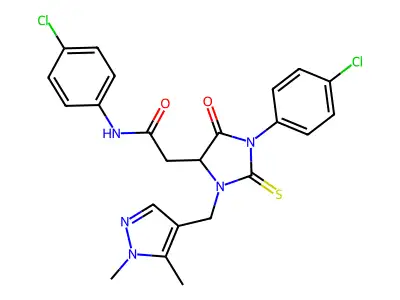 N-(4-chlorophenyl)-2-[1-(4-chlorophenyl)-3-[(1,5-dimethylpyrazol-4-yl)methyl]-5-oxo-2-sulfanylideneimidazolidin-4-yl]acetamide structure