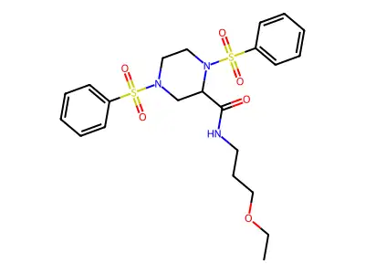 N-(3-ethoxypropyl)-1,4-bis(phenylsulfonyl)-2-piperazinecarboxamide structure