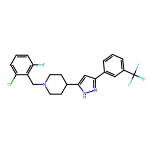 1-[(2-chloro-6-fluorophenyl)methyl]-4-{5-[3-(trifluoromethyl)phenyl]-1H-pyrazol-3-yl}piperidine structure