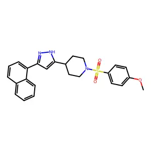 methyl 4-({4-[5-(1-naphthyl)-1H-pyrazol-3-yl]piperidino}sulfonyl)phenyl ether structure