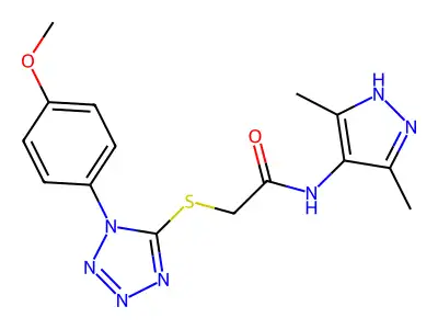 N-(3,5-dimethyl-1H-pyrazol-4-yl)-2-[1-(4-methoxyphenyl)tetrazol-5-yl]sulfanylacetamide structure