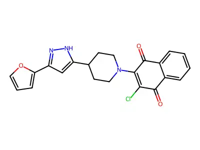 2-chloro-3-{4-[5-(furan-2-yl)-1H-pyrazol-3-yl]piperidin-1-yl}-1,4-dihydronaphthalene-1,4-dione structure