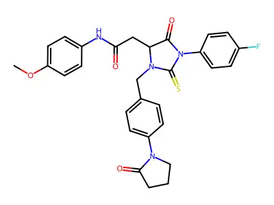 2-{1-(4-fluorophenyl)-5-oxo-3-[4-(2-oxopyrrolidin-1-yl)benzyl]-2-thioxoimidazolidin-4-yl}-N-(4-methoxyphenyl)acetamide structure