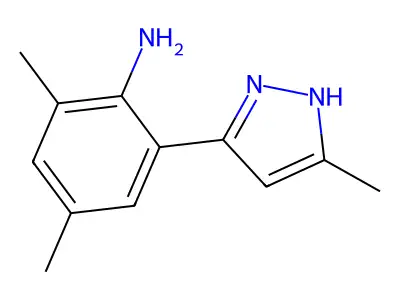 2,4-Dimethyl-6-(5-methyl-2H-pyrazol-3-yl)-phenylamine structure