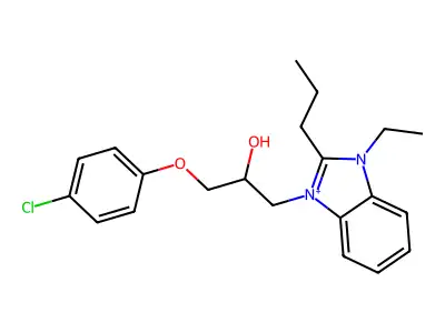 3-[3-(4-Chlorophenoxy)-2-hydroxypropyl]-1-ethyl-2-propyl-1H-benzimidazolium structure