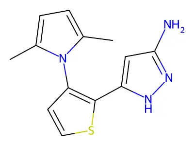 3-[3-(2,5-dimethyl-1H-pyrrol-1-yl)-2-thienyl]-1H-pyrazol-5-amine structure