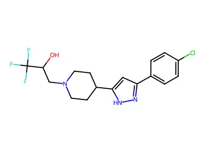 3-{4-[5-(4-chlorophenyl)-1H-pyrazol-3-yl]piperidino}-1,1,1-trifluoro-2-propanol structure