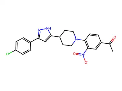 1-(4-{4-[5-(4-chlorophenyl)-1H-pyrazol-3-yl]piperidino}-3-nitrophenyl)-1-ethanone structure