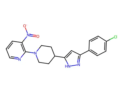 4-[5-(4-chlorophenyl)-1H-pyrazol-3-yl]-1-(3-nitro-2-pyridinyl)piperidine structure