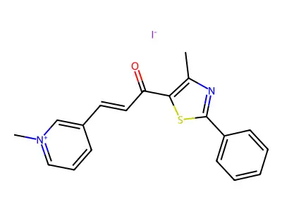 1-methyl-3-[(E)-3-(4-methyl-2-phenyl-1,3-thiazol-5-yl)-3-oxo-1-propenyl]pyridinium iodide structure
