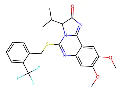 3-isopropyl-8,9-dimethoxy-5-{[2-(trifluoromethyl)benzyl]sulfanyl}imidazo[1,2-c]quinazolin-2(3H)-one structure