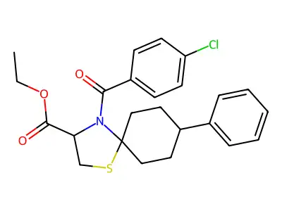 Ethyl 4-(4-chlorobenzoyl)-8-phenyl-1-thia-4-azaspiro[4.5]decane-3-carboxylate structure
