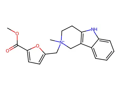 2,3,4,5-Tetrahydro-2-[[5-(methoxycarbonyl)-2-furanyl]methyl]-2-methyl-1H-pyrido[4,3-b]indolium structure
