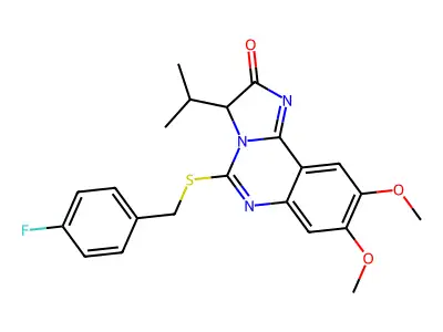 5-[(4-fluorobenzyl)sulfanyl]-3-isopropyl-8,9-dimethoxyimidazo[1,2-c]quinazolin-2(3H)-one structure