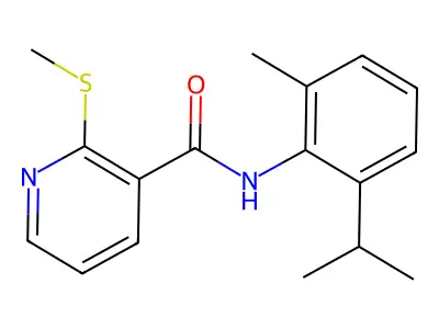 N-[2-methyl-6-(propan-2-yl)phenyl]-2-(methylsulfanyl)pyridine-3-carboxamide structure