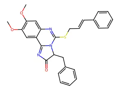 3-benzyl-8,9-dimethoxy-5-(3-phenylprop-2-enylsulfanyl)-3H-imidazo[1,2-c]quinazolin-2-one structure