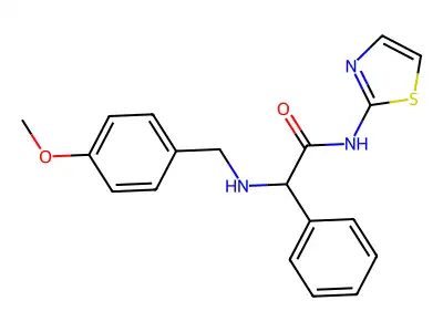 2-[(4-methoxybenzyl)amino]-2-phenyl-N-(1,3-thiazol-2-yl)acetamide structure