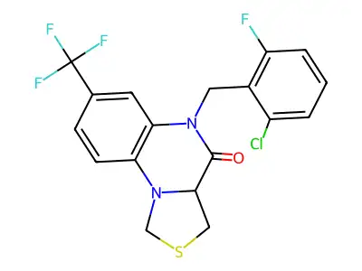 5-(2-chloro-6-fluorobenzyl)-7-(trifluoromethyl)-3,3a-dihydro[1,3]thiazolo[3,4-a]quinoxalin-4(5H)-one structure