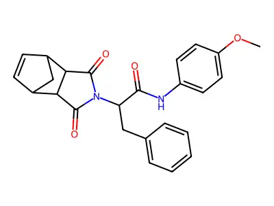2-(1,3-dioxo-1,3,3a,4,7,7a-hexahydro-2H-4,7-methanoisoindol-2-yl)-N-(4-methoxyphenyl)-3-phenylpropanamide structure