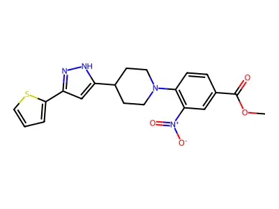 methyl 3-nitro-4-{4-[5-(2-thienyl)-1H-pyrazol-3-yl]piperidino}benzenecarboxylate structure