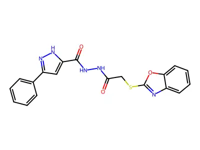 5-Phenyl-1H-pyrazole-3-carboxylic acid 2-[2-(2-benzoxazolylthio)acetyl]hydrazide structure