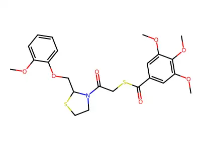 2-((2-Methoxyphenoxy)methyl)-3-(2-((3,4,5-trimethoxybenzoyl)thio)acetyl)-1,3-thiazolidine structure