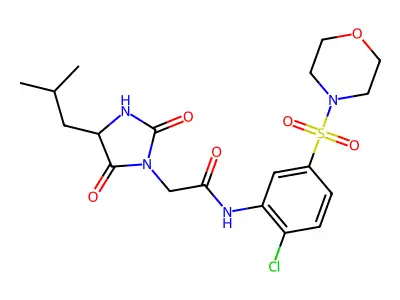 N-(2-chloro-5-morpholin-4-ylsulfonylphenyl)-2-[4-(2-methylpropyl)-2,5-dioxoimidazolidin-1-yl]acetamide structure