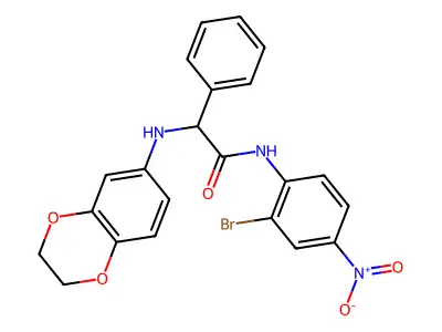 N-(2-bromo-4-nitrophenyl)-2-(2,3-dihydro-1,4-benzodioxin-6-ylamino)-2-phenylacetamide structure