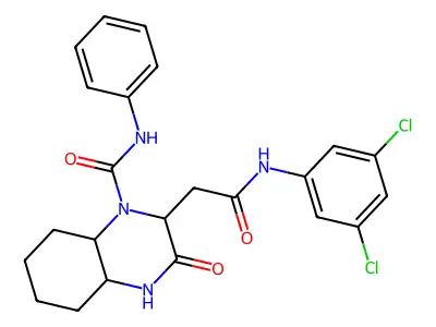 2-{2-[(3,5-dichlorophenyl)amino]-2-oxoethyl}-3-oxo-N-phenyloctahydroquinoxaline-1(2H)-carboxamide structure