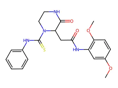 N-(2,5-dimethoxyphenyl)-2-[3-oxo-1-(phenylcarbamothioyl)piperazin-2-yl]acetamide structure