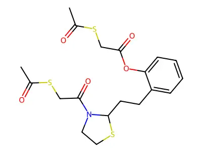 2-(2-(3-((Acetylthio)acetyl)-2-thiazolidinyl)ethyl)phenyl (acetylthio)acetate structure