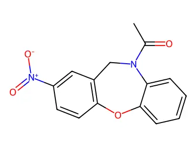 1-[2-nitrodibenzo[b,f][1,4]oxazepin-10(11H)-yl]-1-ethanone structure
