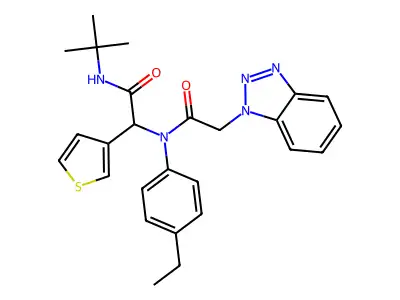 2-(2-(1H-Benzo[d][1,2,3]triazol-1-yl)-N-(4-ethylphenyl)acetamido)-N-(tert-butyl)-2-(thiophen-3-yl)acetamide structure