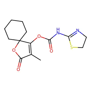 1-Oxa-2-oxo-3-methyl-4-(thiazoline carbamoyl)spiro(4.5)decane structure