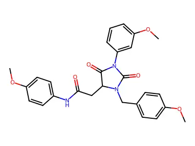 N-(4-methoxyphenyl)-2-[1-(3-methoxyphenyl)-3-[(4-methoxyphenyl)methyl]-2,5-dioxoimidazolidin-4-yl]acetamide structure