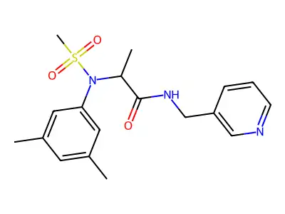 2-(3,5-dimethyl-N-methylsulfonylanilino)-N-(pyridin-3-ylmethyl)propanamide structure