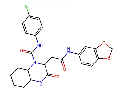 2-[2-(1,3-benzodioxol-5-ylamino)-2-oxoethyl]-N-(4-chlorophenyl)-3-oxo-2,4,4a,5,6,7,8,8a-octahydroquinoxaline-1-carboxamide structure