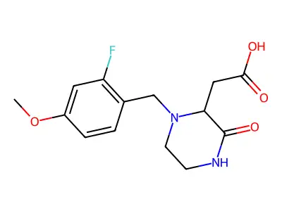 [1-(2-Fluoro-4-methoxybenzyl)-3-oxo-2-piperazinyl]acetic acid structure