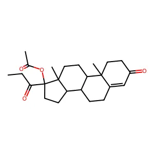 (8R,9S,10R,13S,14S,17R)-10,13-dimethyl-3-oxo-17-propionyl-2,3,6,7,8,9,10,11,12,13,14,15,16,17-tetradecahydro-1H-cyclopenta[a]phenanthren-17-yl acetate structure