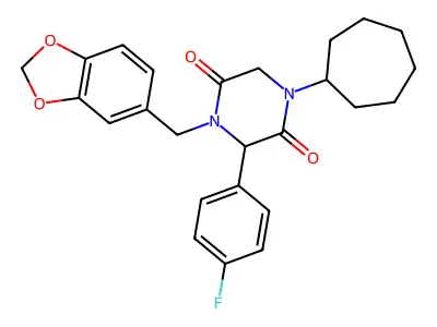 4-[(2H-1,3-BENZODIOXOL-5-YL)METHYL]-1-CYCLOHEPTYL-3-(4-FLUOROPHENYL)PIPERAZINE-2,5-DIONE structure