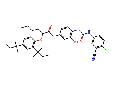 2-[2,4-bis(2-methylbutan-2-yl)phenoxy]-N-(4-{[(4-chloro-3-cyanophenyl)carbamoyl]amino}-3-hydroxyphenyl)hexanamide structure