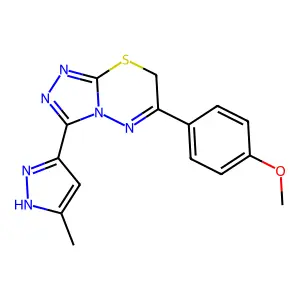 6-(4-methoxyphenyl)-3-(5-methyl-1H-pyrazol-3-yl)-7H-[1,2,4]triazolo[3,4-b][1,3,4]thiadiazine structure