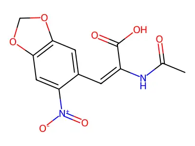 2-Acetamido-3-(6-nitro-1,3-benzodioxol-5-yl)prop-2-enoic acid structure