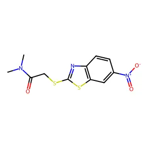 N,N-dimethyl-2-[(6-nitro-1,3-benzothiazol-2-yl)sulfanyl]acetamide structure