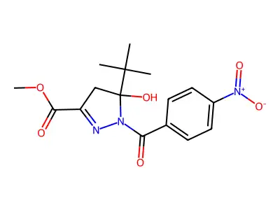 methyl 5-tert-butyl-5-hydroxy-1-(4-nitrobenzoyl)-4H-pyrazole-3-carboxylate structure