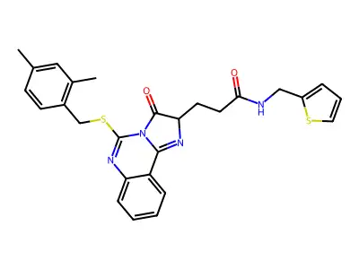 3-(5-{[(2,4-dimethylphenyl)methyl]sulfanyl}-3-oxo-2H,3H-imidazo[1,2-c]quinazolin-2-yl)-N-[(thiophen-2-yl)methyl]propanamide structure